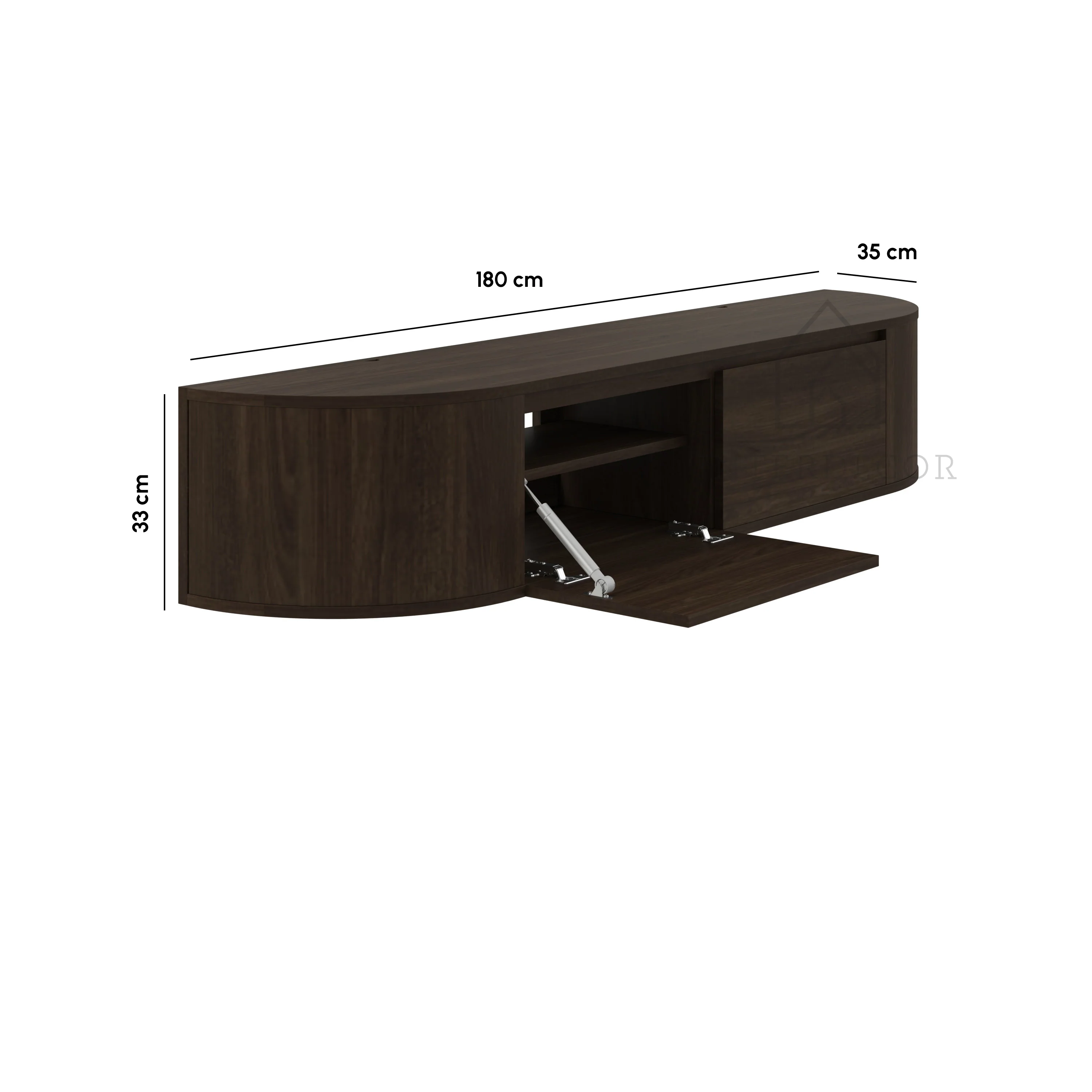 Aura curved TV-Meubel zwevend walnut 180 cm - Image 4