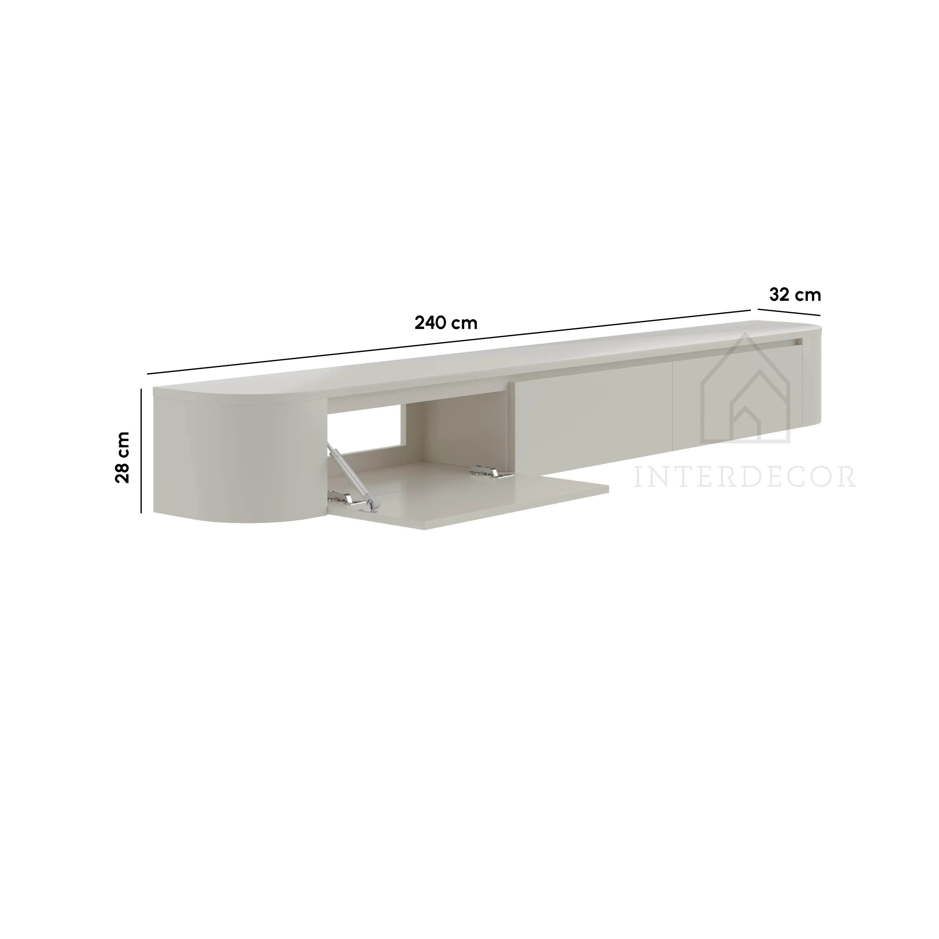 Dulce curved TV-Meubel zwevend beige 240 cm - Image 4