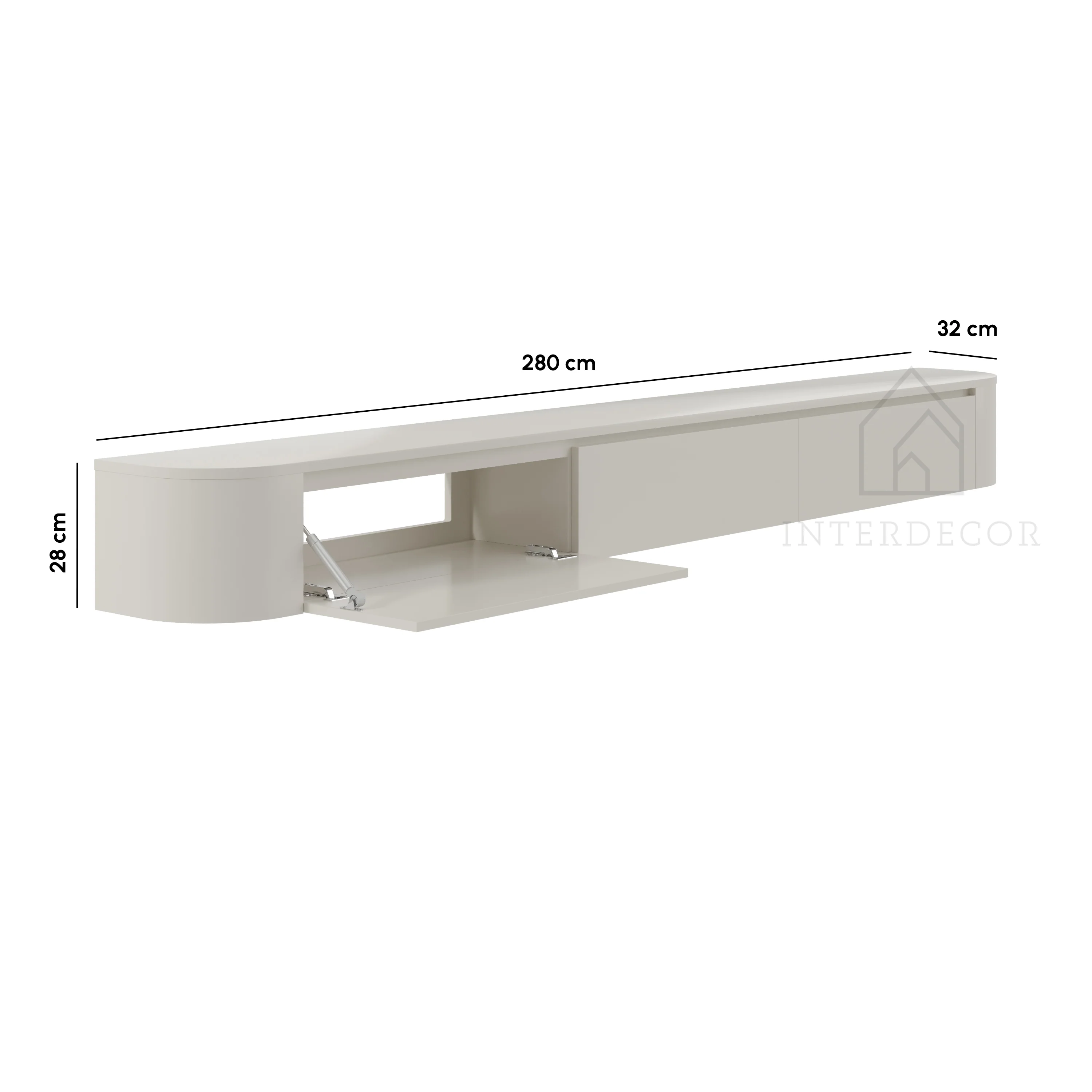 Dulce curved TV-Meubel zwevend beige 280 cm - Image 4
