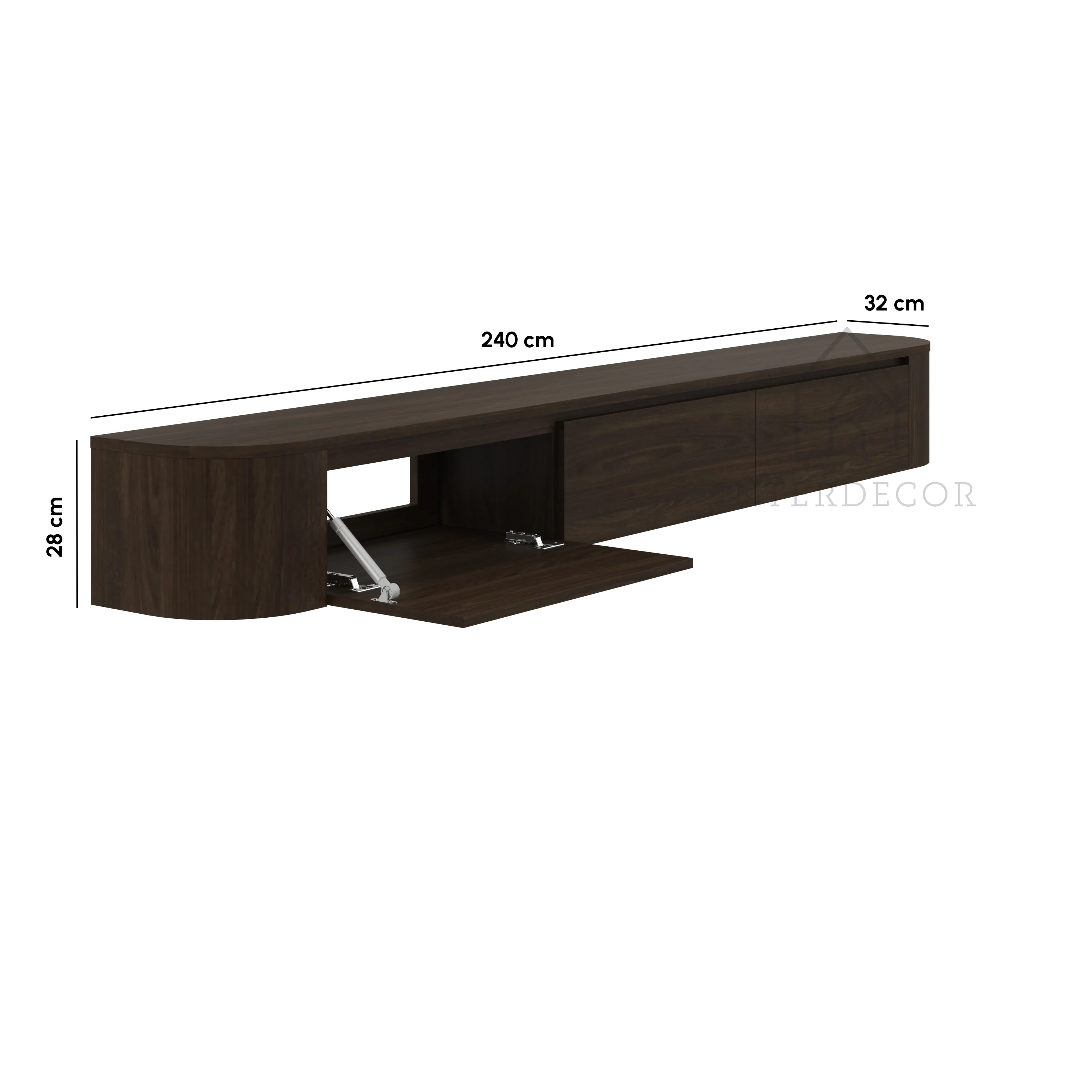 Dulce curved TV-Meubel zwevend walnut 240 cm - Image 4