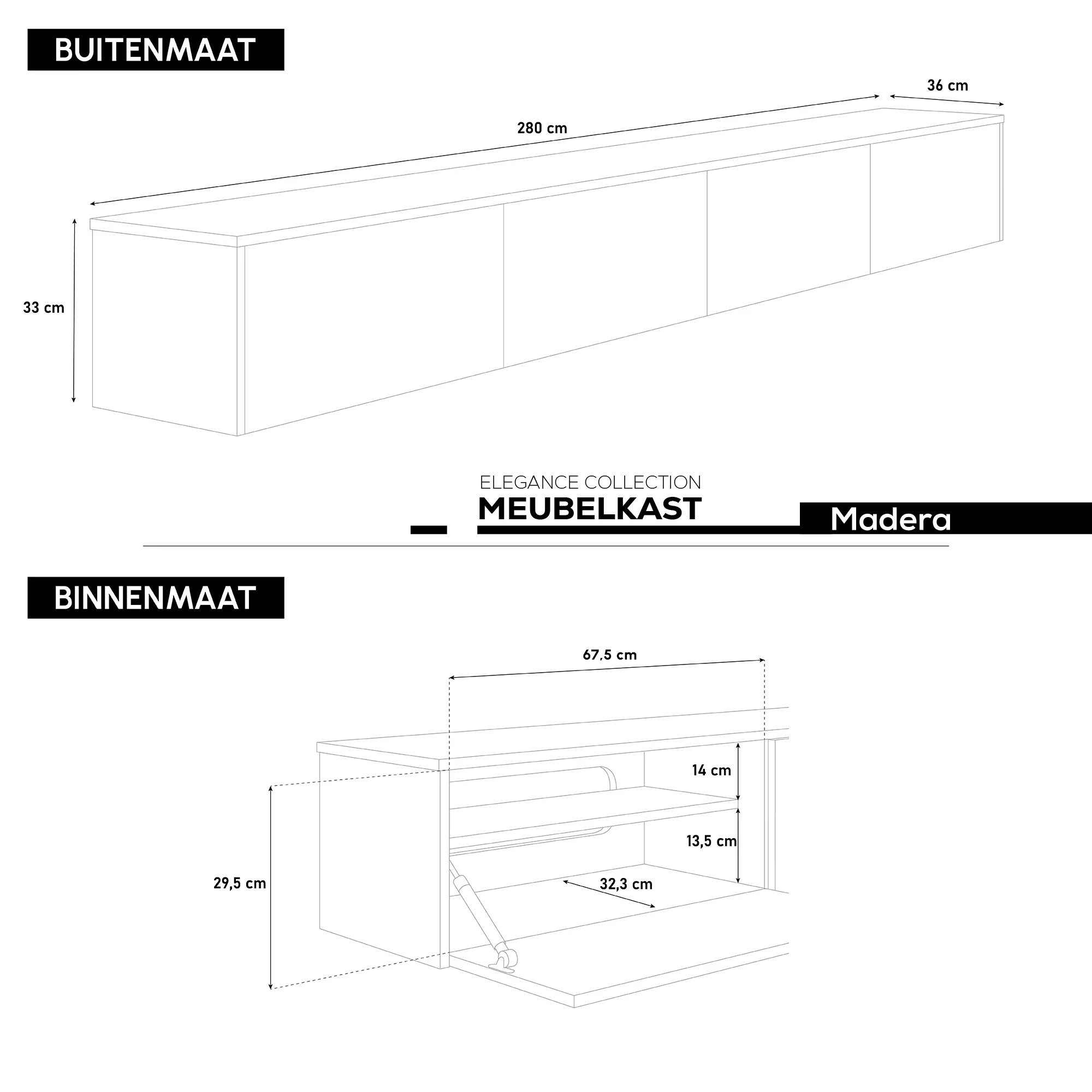 Madera TV-Meubel zwevend zwart 280 cm - Image 7